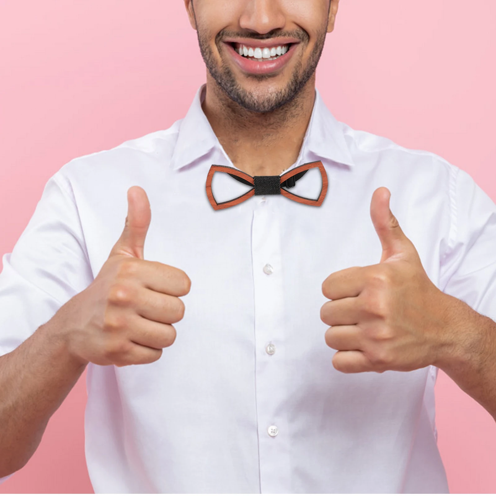 

1pc Men Wooden Bow Tie Hollow Design Wedding Party Festival Adjustable Elastic Band One Size Fits All Bamboo Durable