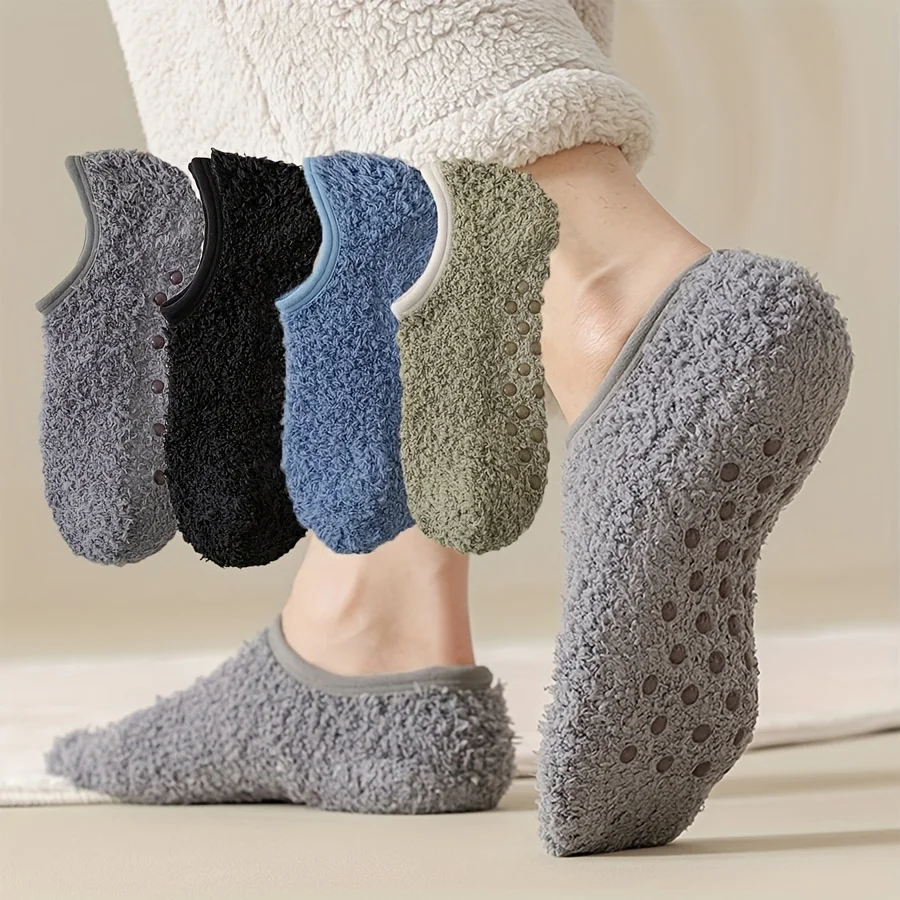 

Men's Thermal Winter Socks – Thick Coral Fleece Non-Slip Indoor Socks with Ribbed Cuff, Warm House Socks for Cold Floors