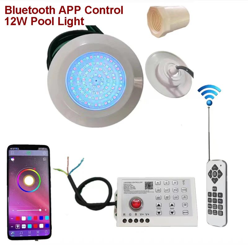 RGB LED Pool Light 12W Bluetooth APP Control DC12V Outdoor/Indoor Underwater Light Fountain Landscape Lamp Piscina Luz Spotlight