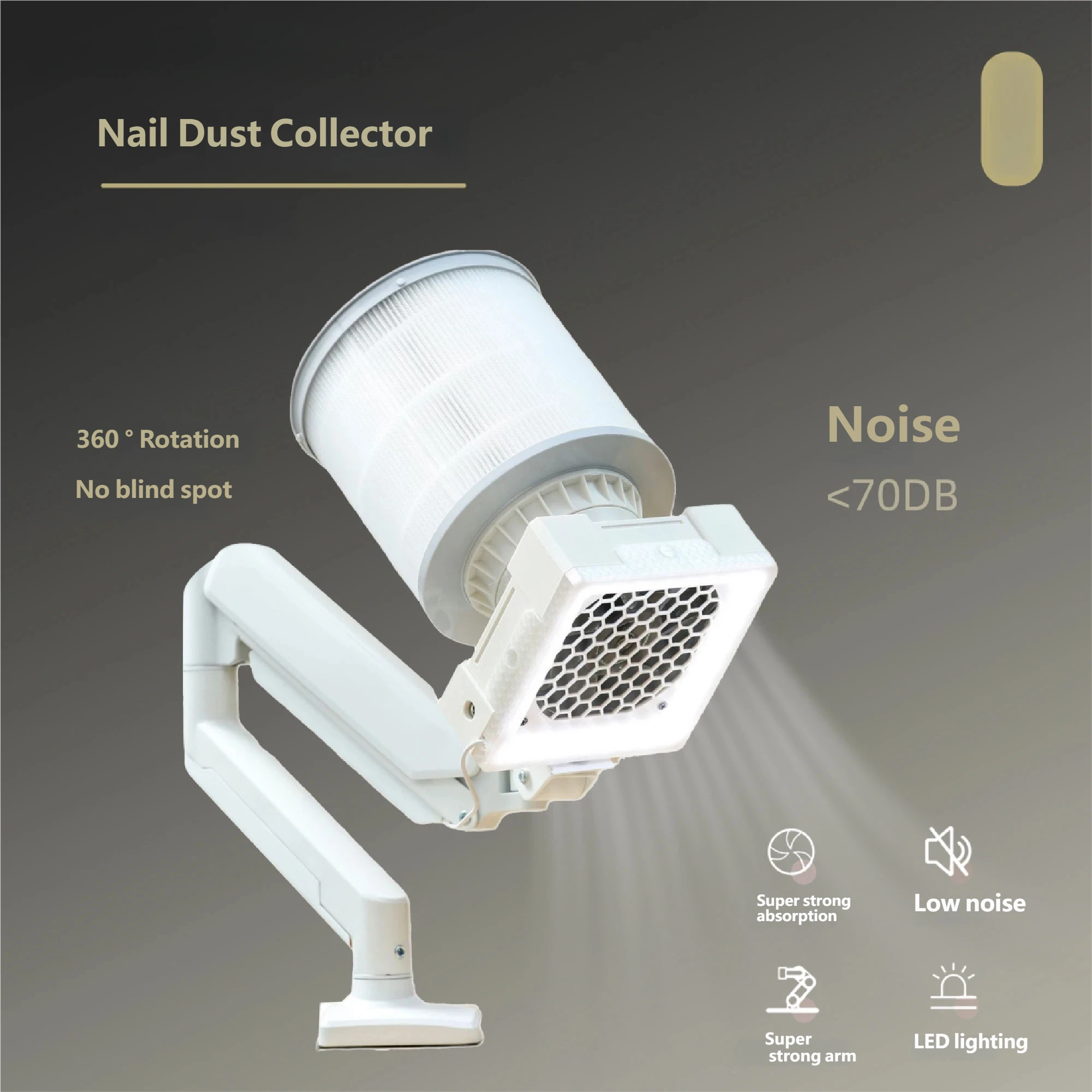 Latest Professional Desktop Vertical Nail Dust Collector With LED Light Arm Stand Nail Vacuum Purifier For Manicure Nail Salon