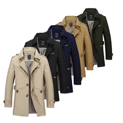 Men's Business Windbreaker Long Jackets Pure Cotton Trench Coats Casual 2023 Spring Fall Winter Fashion Suit Streetwear Blazers