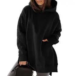 Felpa con cappuccio invernale da donna con spacco laterale maniche lunghe con cappuccio tinta unita tasca per cappello spessa e calda felpa con cappuccio autunnale Pullover allentato Sudaderas x you. C.