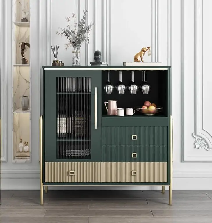 Side cabinet Solid wood tea cabinet Side cabinet Multi-functional storage wine cabinet minimalist toughened glass door