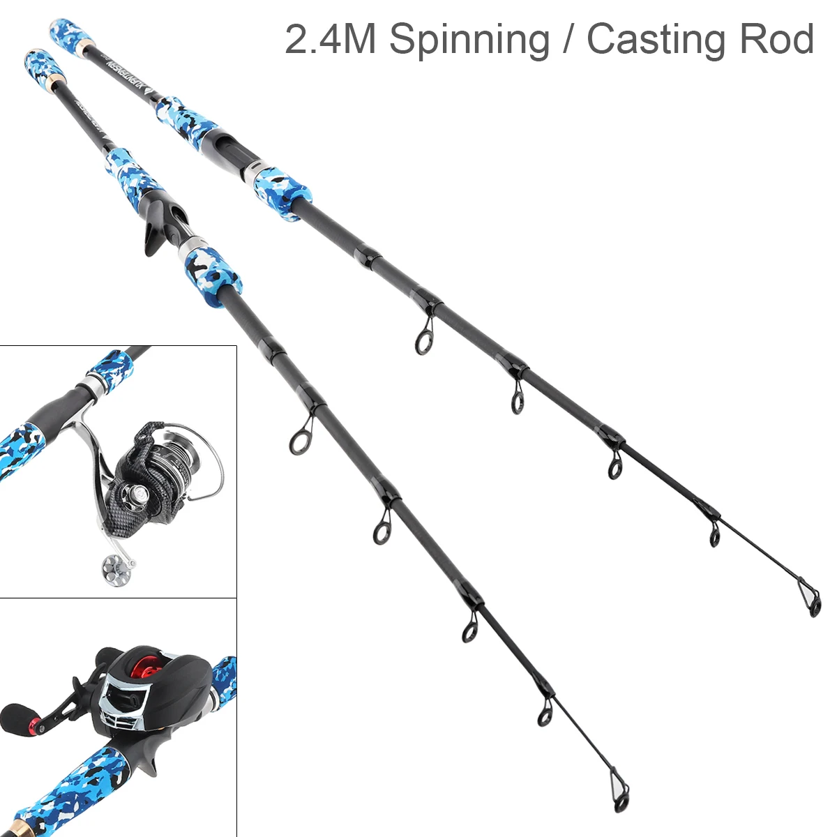 

2.4m Blue Camouflage Color Carbon Fiber Lure Fishing Rod Spinning 6 Section Telescopic Ultra Light Travel Fishing Pole Tackle