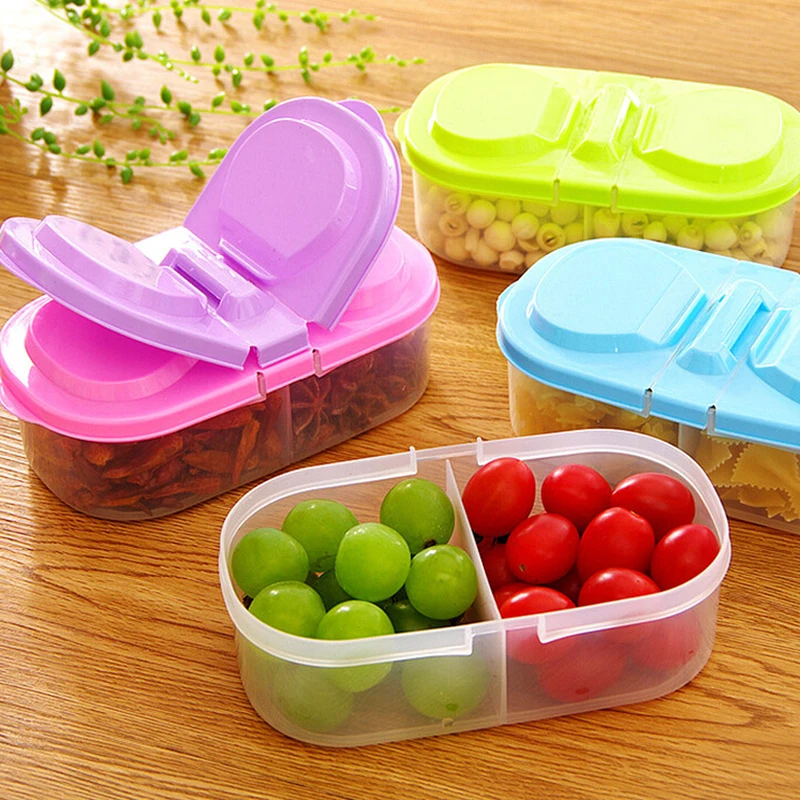 Double-compartment Healthy Plastic Food Container Portable Lunch Box Capacity Camping Picnic Food Fruit Container Storage Box