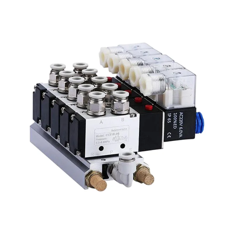 4V210-08 5 Port 2 Position Solenoid Valve Multi-way Combination Manifold Stations DC12V 24V AC110 220V With Fittings