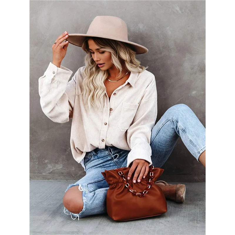 

НОВИНКА-женские вельветовые рубашки на пуговицах, большие блузки-бойфренды с длинными рукавами, топы