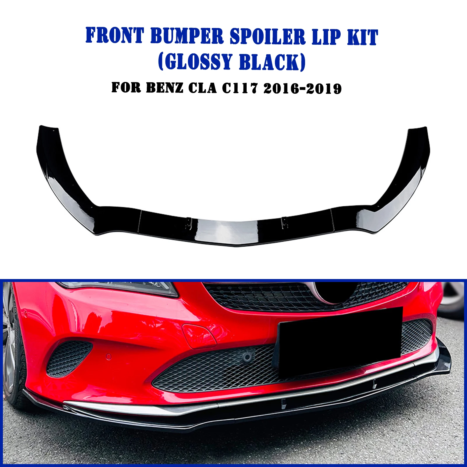 

For Mercedes Benz CLA Class C117 2016-2019 Front Bumper Spoiler Lip Carbon Fiber Look/Gloss Black Lower Splitter Protector Blade