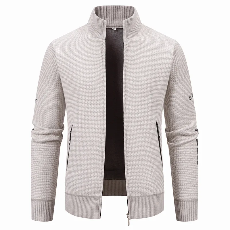 2025 Men Winter New Stand Collar Fleece Lined Thickened Knit Sweater Coat Casual Warm Cardigan Jacket