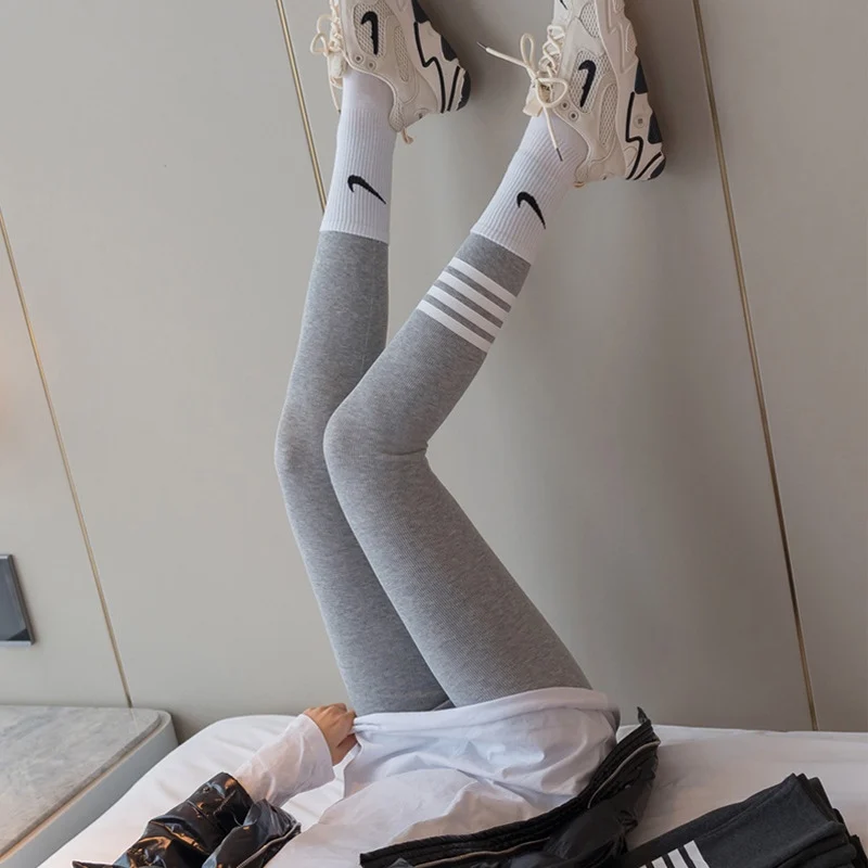 

New ey Teaded Women's Yoga Pants Thin Elastic Thiened Fce Tight High Waist Autumn Pants Seven Nine Length Nylon Fabric