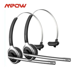 Mpow M5 블루투스 V5.0 무선 헤드셋, 트럭 운전사 헤드폰, 핸즈프리 통화 헤드셋, 마이크 포함, 콜센터 사무실, 1/2 팩