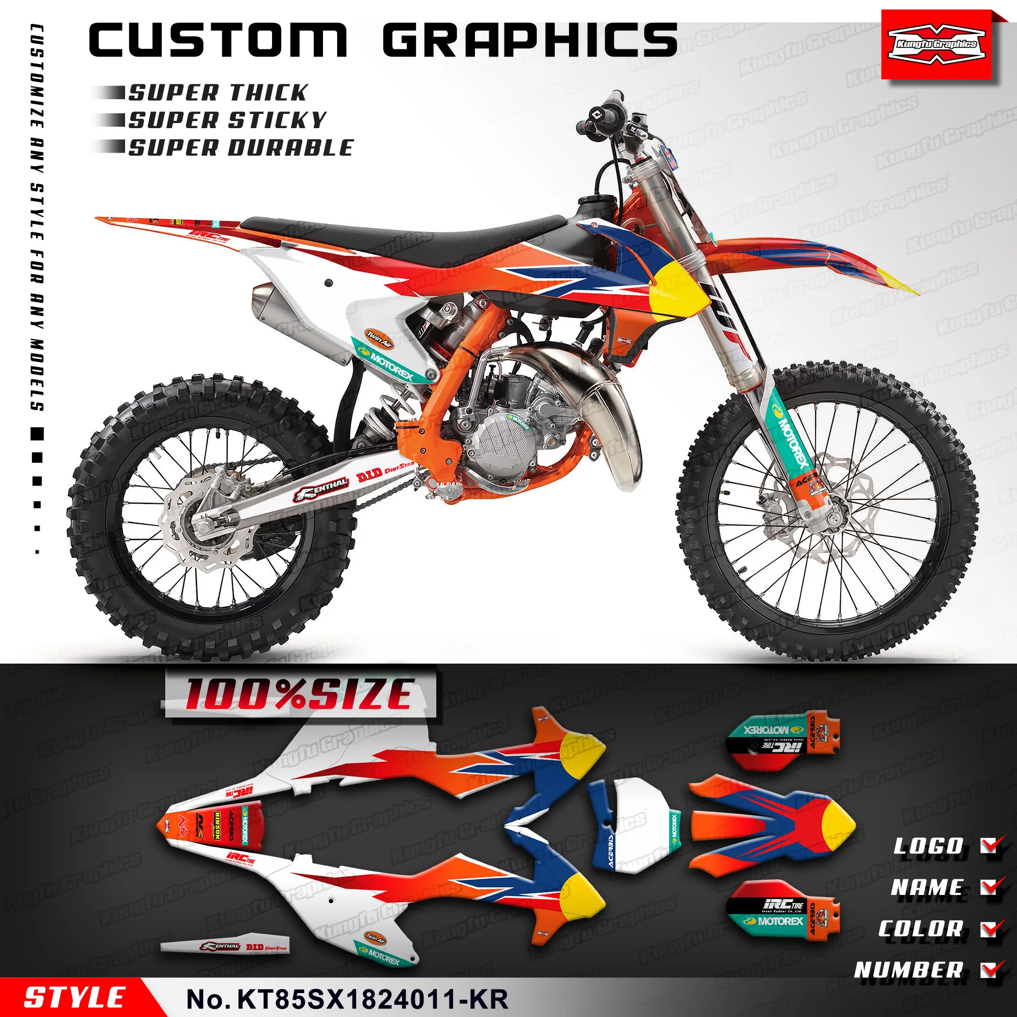 

KUNGFU GRAPHICS Adhesive Sticker Motorcycle Graphics for KTM SX 85 SX 2018 2019 2020 2021 2022 23 24,Refurbish, KT85SX1824011-KR