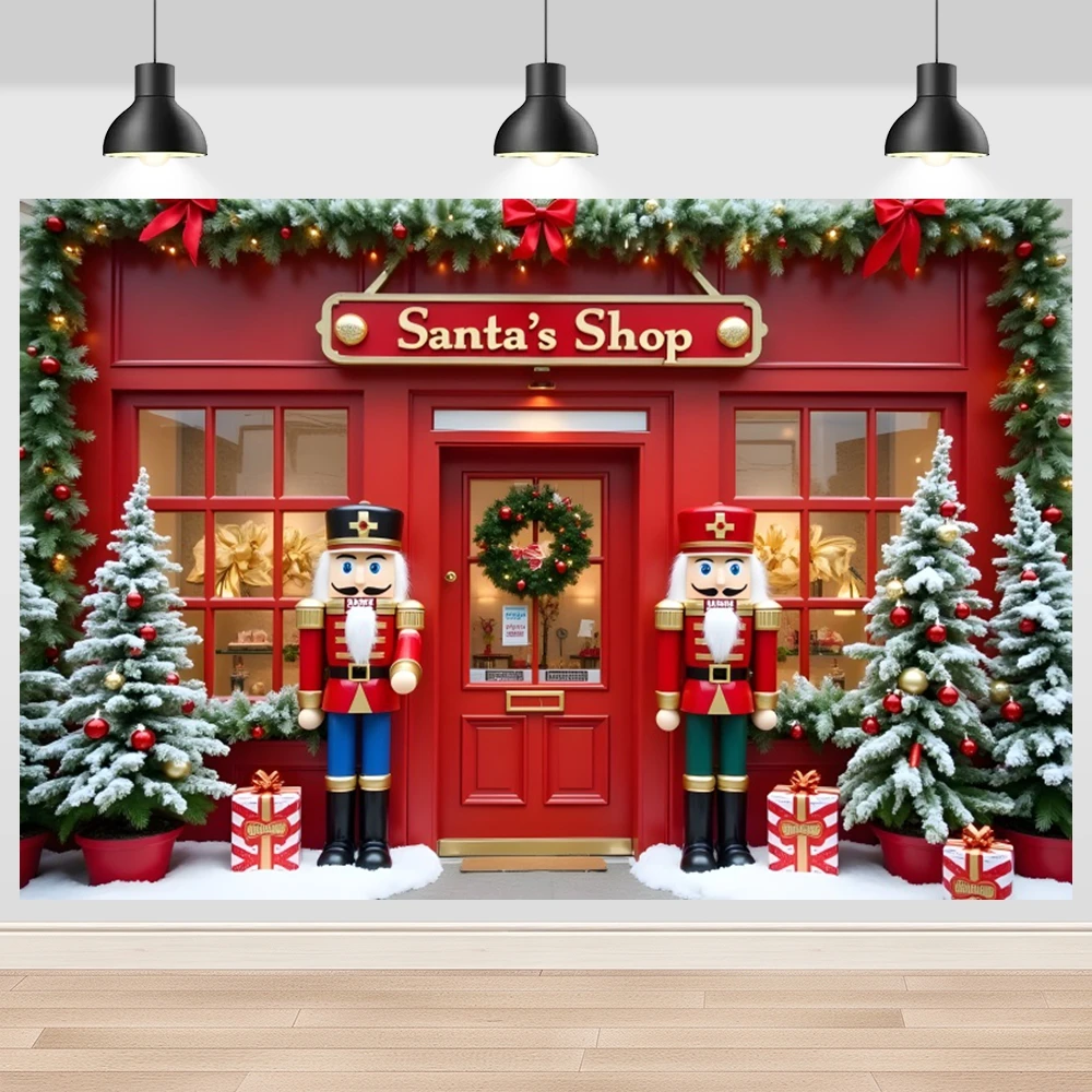 Christmas Candy Store Photography Backdrop Nutcracker Shop Xmas Tree Gifts Background Kids Birthday Party Decoration Photo Prop view 2