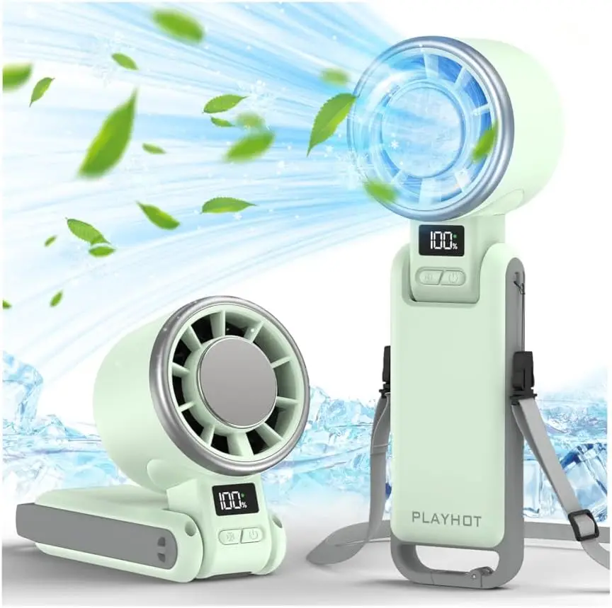 

60°F Ice Cooling Handheld Fan, 5 Speeds 25550RPM, 12H Battery, 3-in-1 Hand/Neck/Desk (Green)