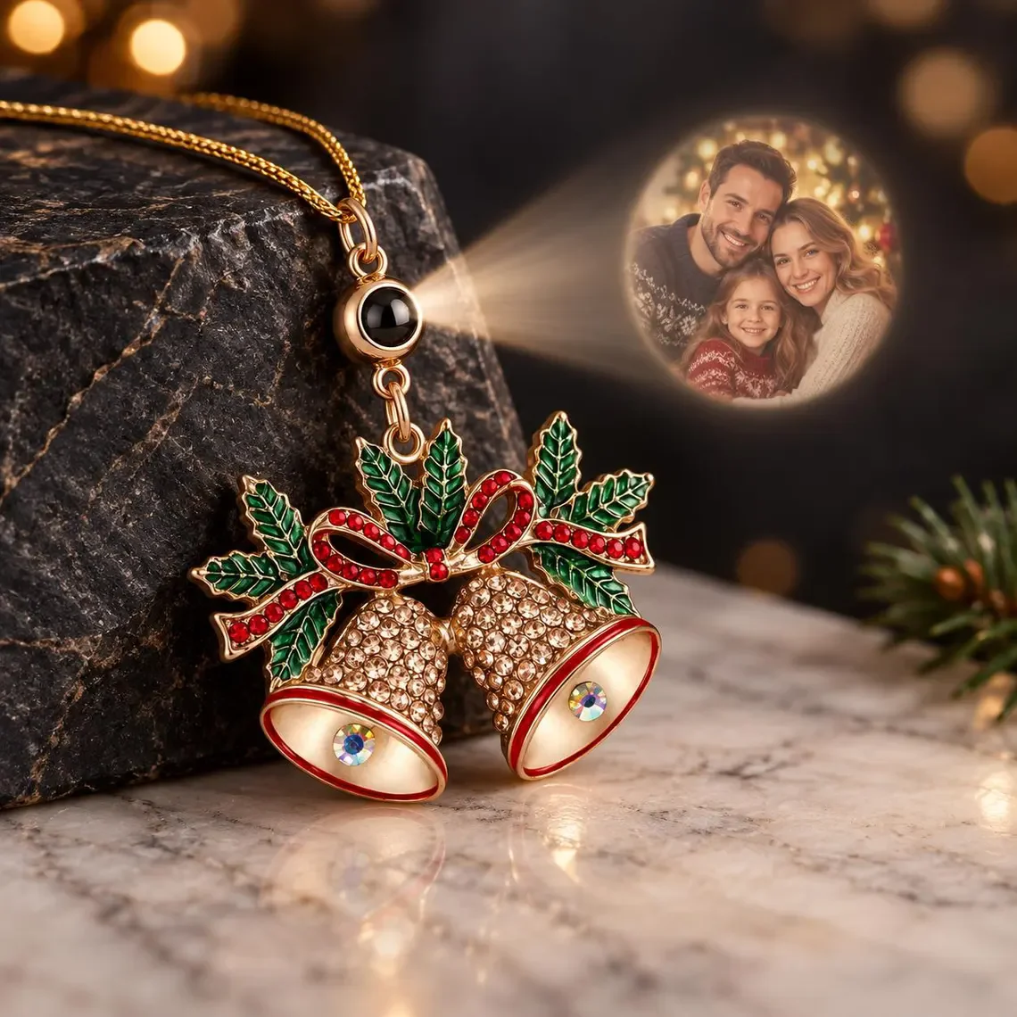 Custom Photo Projection Necklace Personalized Christmas Wreath Picture Keepsake Family Gifts For Her Memory Pendant Jewelry