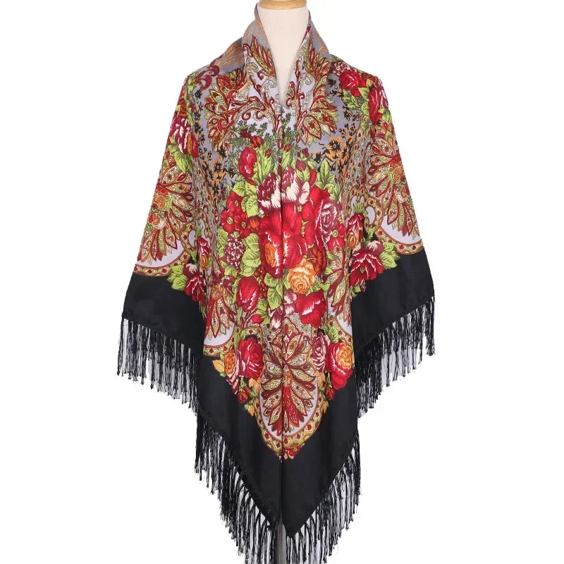 Large Size Square Shawl Women Scarf Warm Bohemian Cloak Print Vintage Fringed Beach Party Cape Blanket Wraps Designer Size 63in