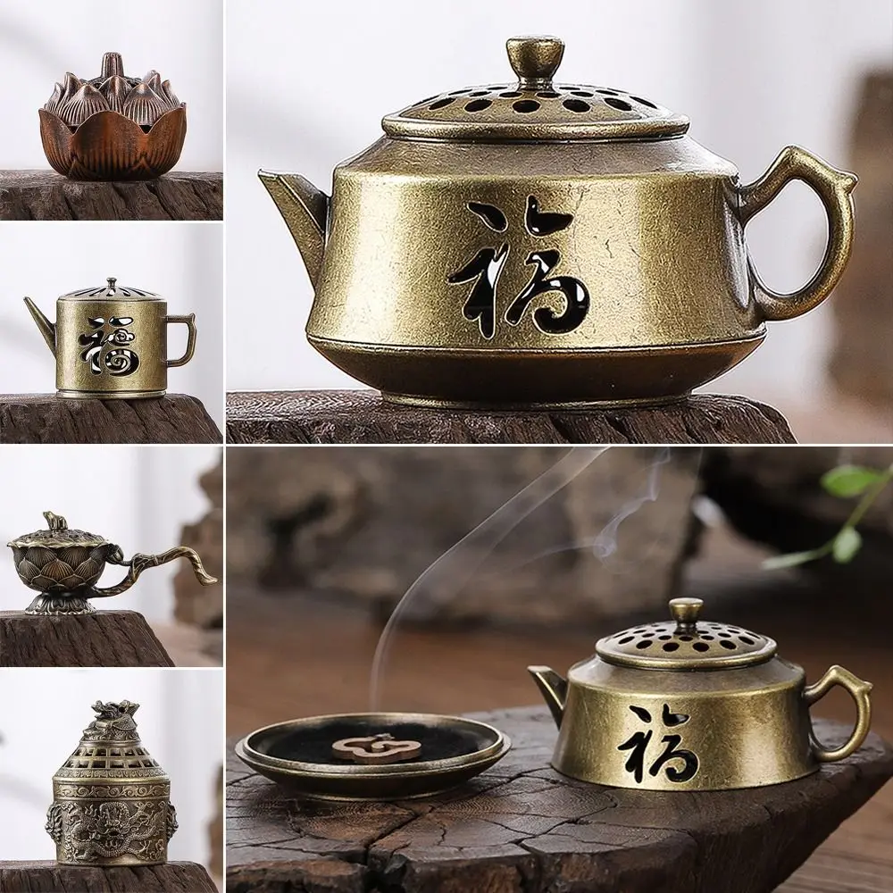 Home Interior Decoration Lotus Aromatherapy Stove Small Ornaments Mini Styling Alloy Incense Burner Mini Teapot