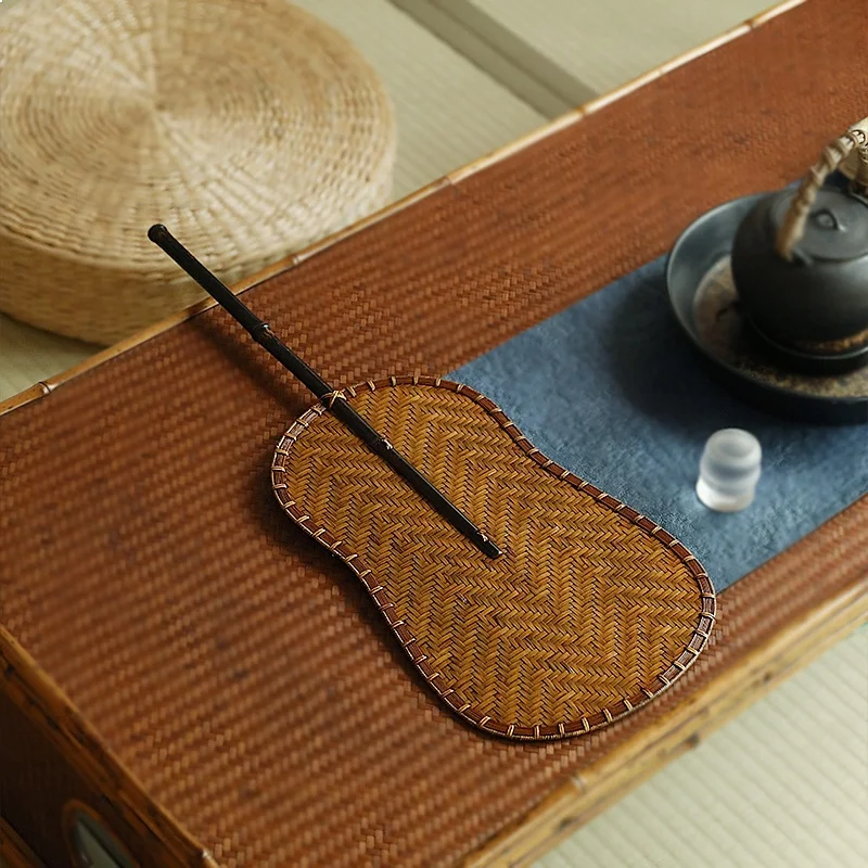 Retro Chinese Bamboo Woven Group Fan Handmade Zen Lacquer Brush Fan Cooling Dance Accessory