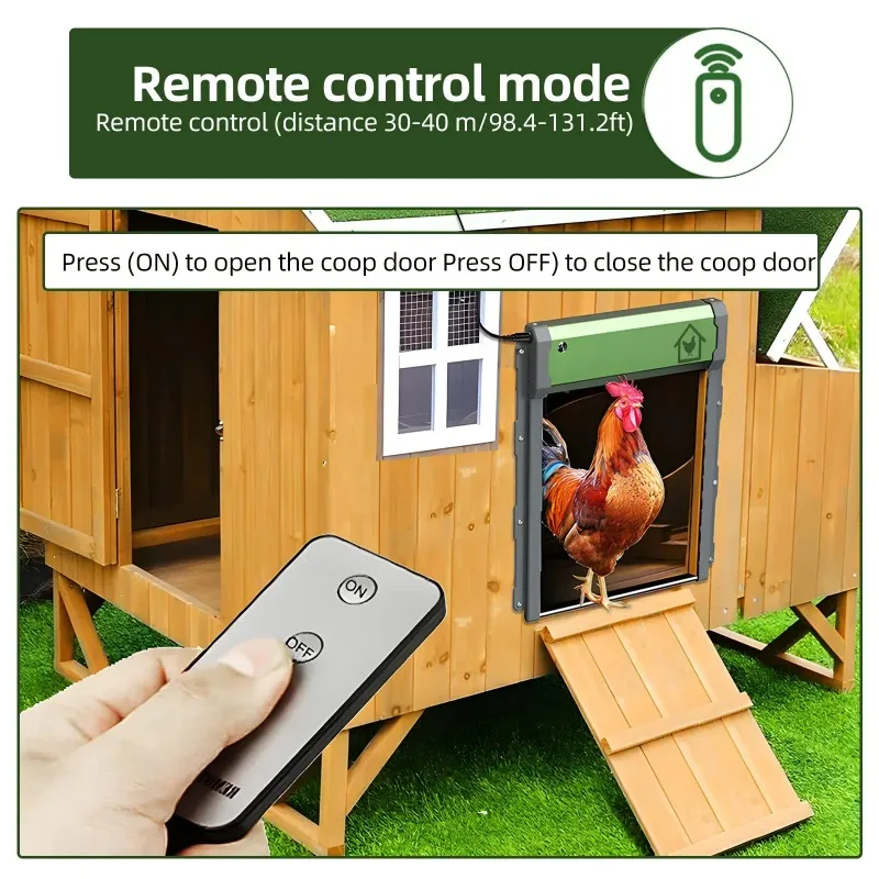 

Automatic Chicken Coop Door Solar Powered Aluminum Alloy Chicken Door with Timer Light Sensor Remote Control Manual Mode