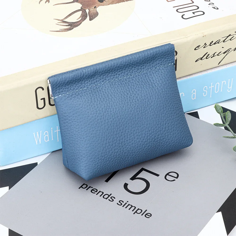 Automatic Tight Cowhide Coin Purse Genuine Leather Bag Spring Sheet Wireless Earphone Storage Lipstick Card Holder for Men Women