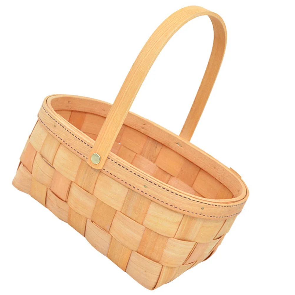 Woven Hand Basket with Handle Flower Vegetable Baskets Storage Portable Wooden Farmers Market Small