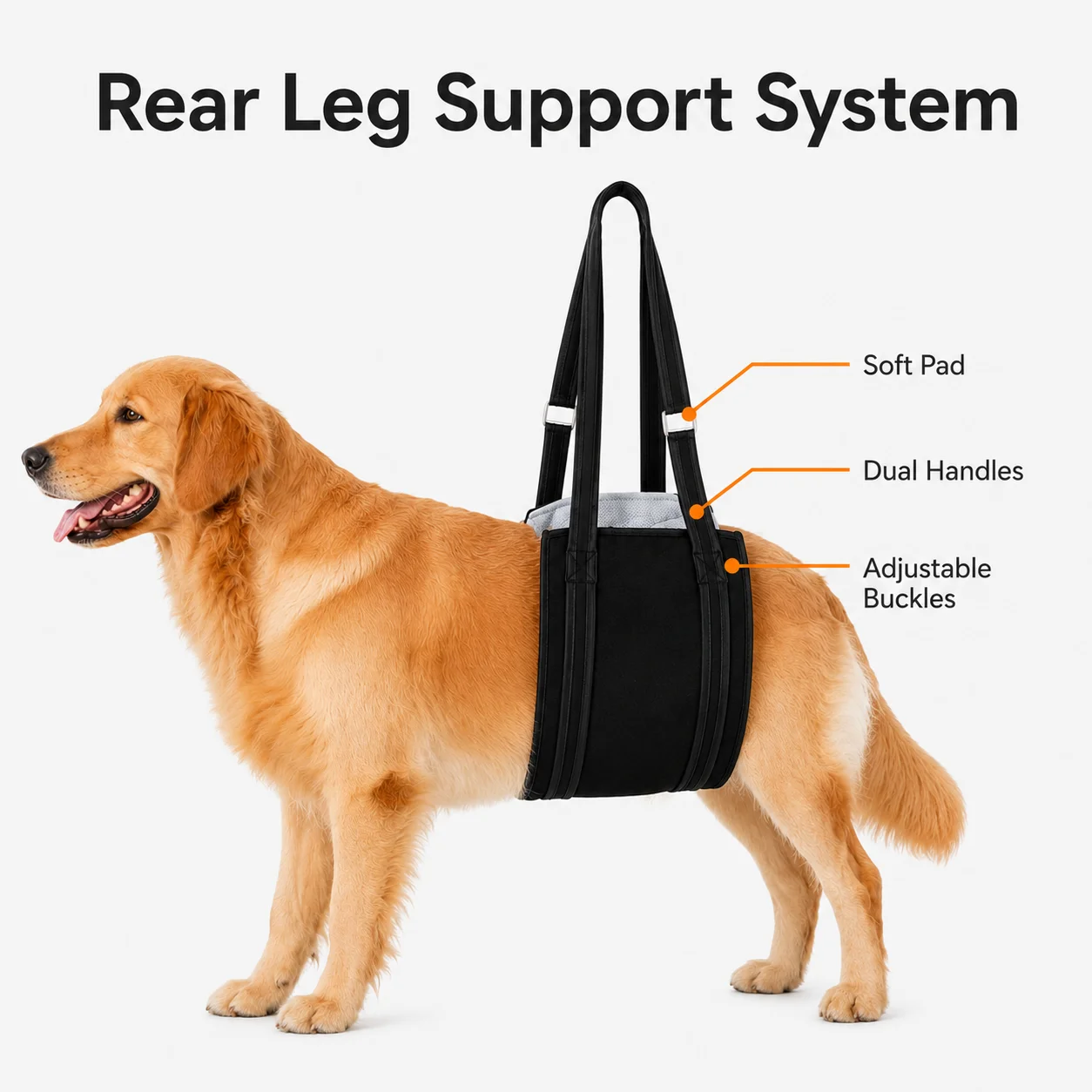 Adjustable Dog Lift Support Harness for Rear Legs, Padded Mobility Sling for Senior Large Dogs, Walking Stairs Car Assistance