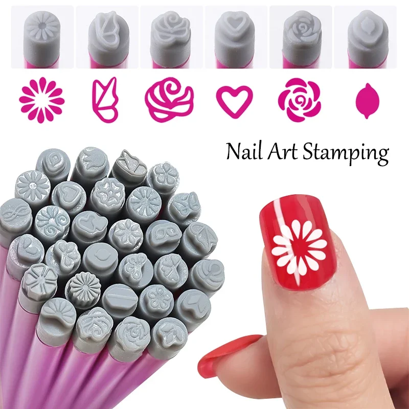 Professional Chic Nail Art Stamp Pen 9D Heart/Daisy/Butterfly Nail Template Manicure Carving Mold Mould DIY Nail Painting Tool