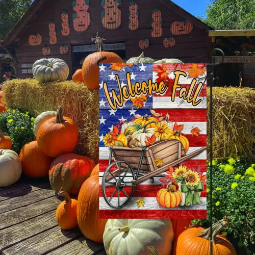 Fall Flag. Happy Farm. Welcome Fall American Flag Garden Flag - House Flag