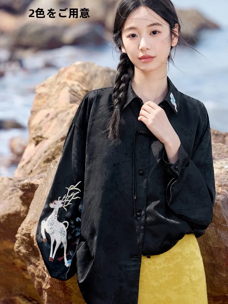 

Новая китайская женская блузка в стиле ретро с вышивкой, свободного кроя, с объемным цветочным узором, весенняя, оригинальная, в стиле National Sle