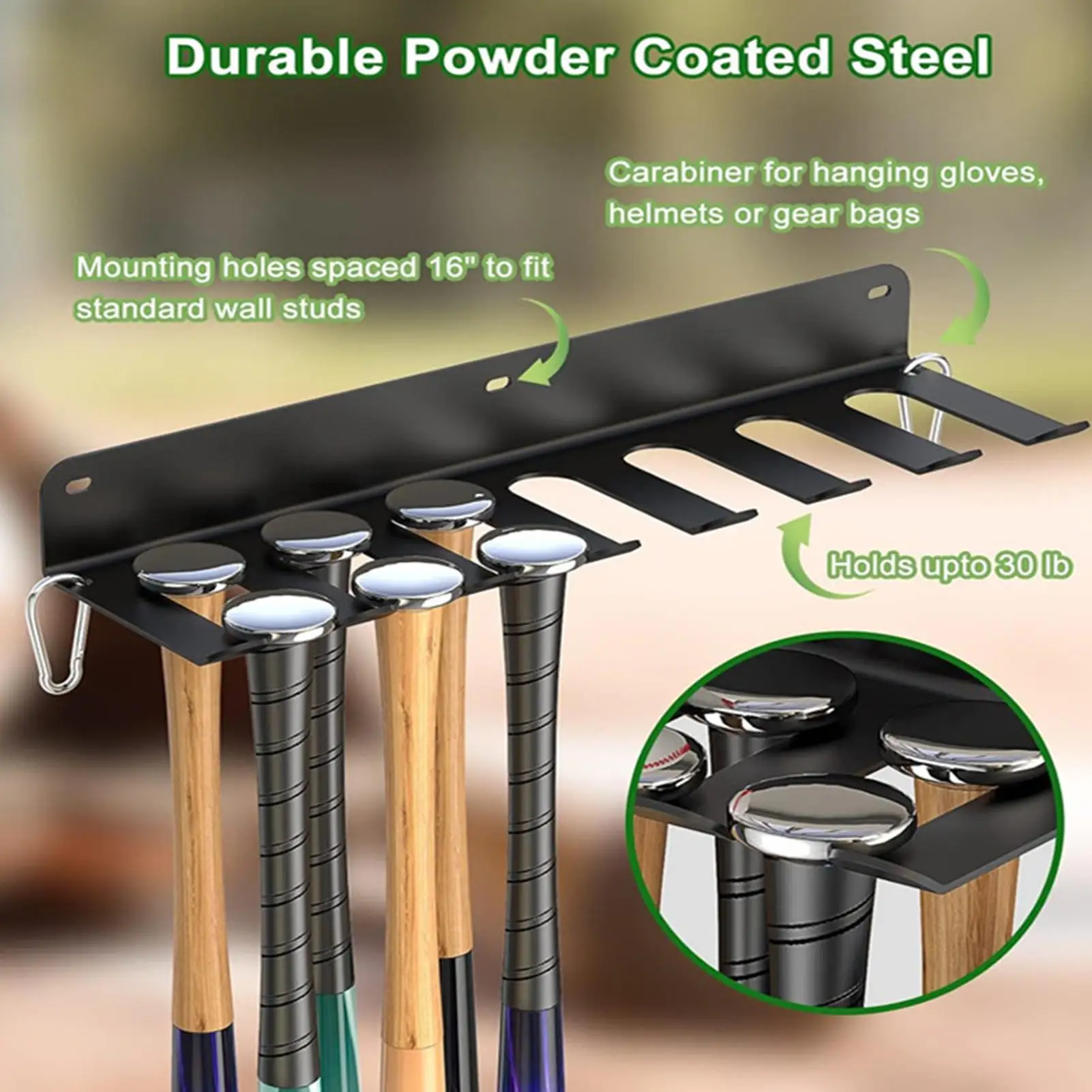 Baseball Bat Wall Mount Baseball Bat Hanger For Wall Multi-Slot Organizer To Display Equipment For Ball Sport School Gym Garage