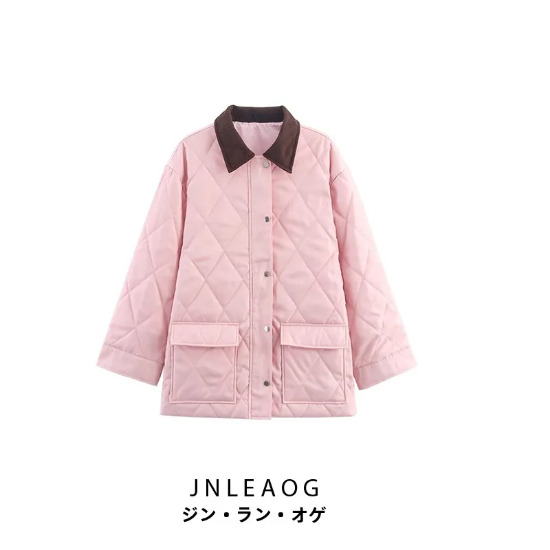

JNLEAOG Autumn New Women's Faion Design Thiened Nylon Corduroy Workwear Jaet French Sle ort Outerwear for Ladies