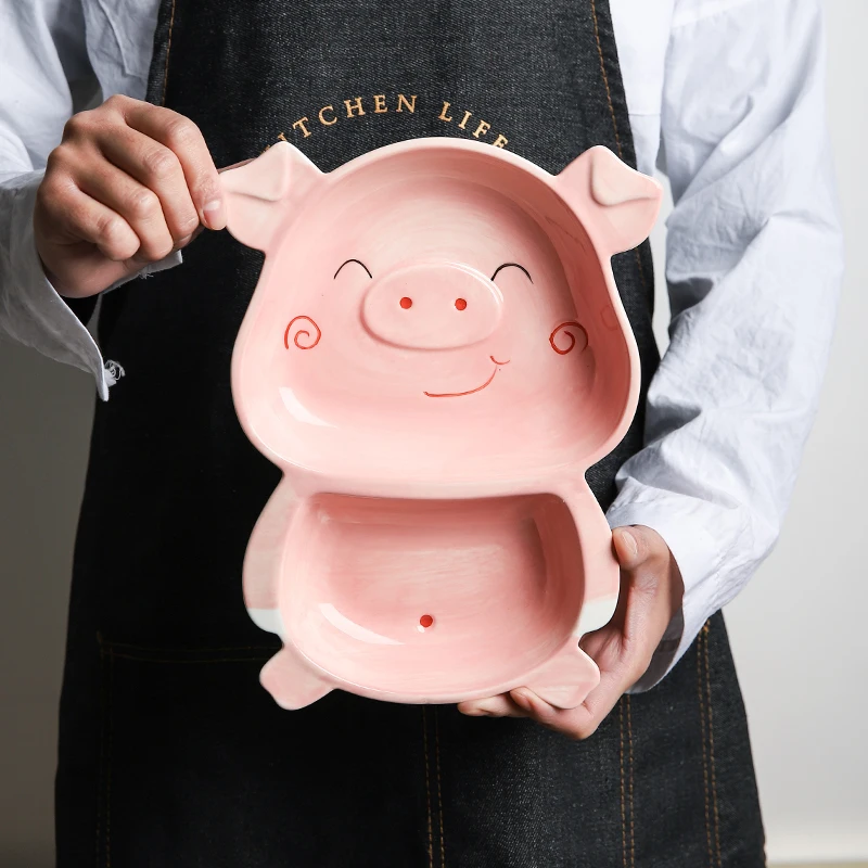 Shery cute cartoon ceramic tableware plate home creative pig pig dinner plate rice bowl baby breakfast grid plate LB71602