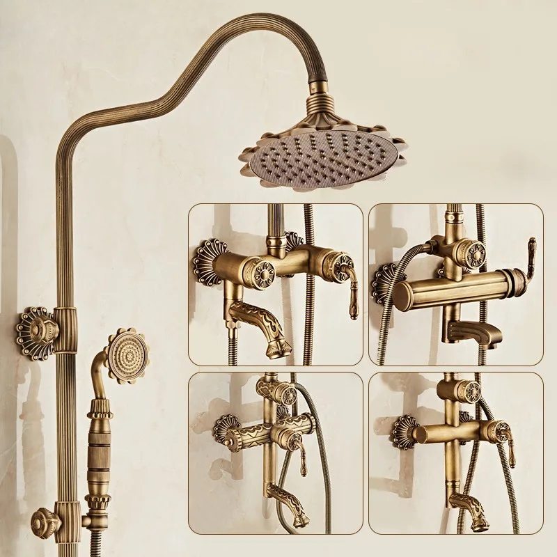Cross-border European antique shower shower set bathroom bathroom brass light luxury water mixing valve rain shower head