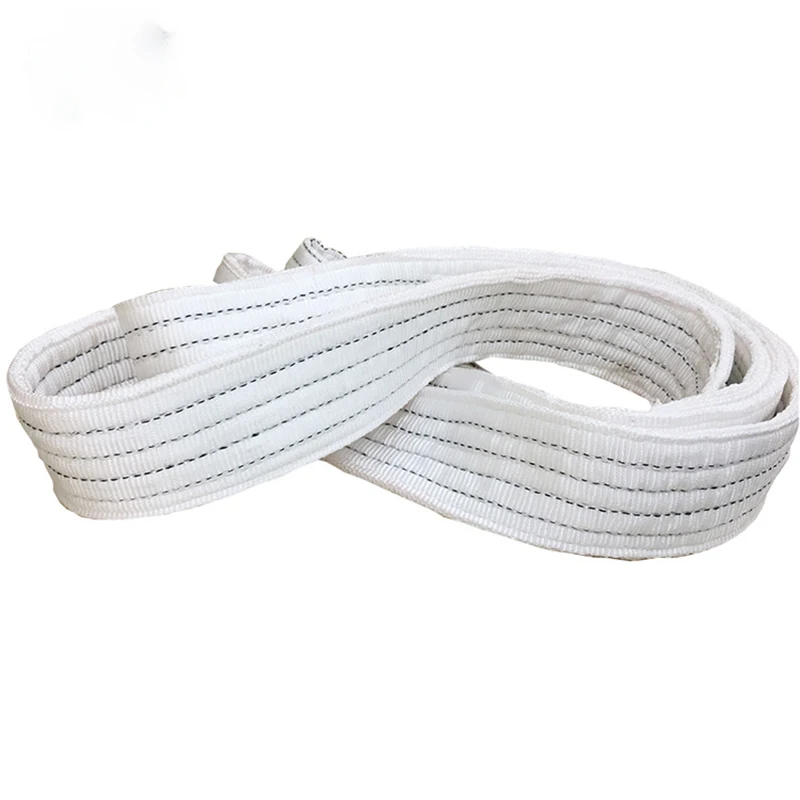 1Tx3M 2Tx1M Industrial Lifting Belt Wear Resistant White Flat Lifting Belt Trailer Lifting Sling Crane Hoisting Cargo Polyester