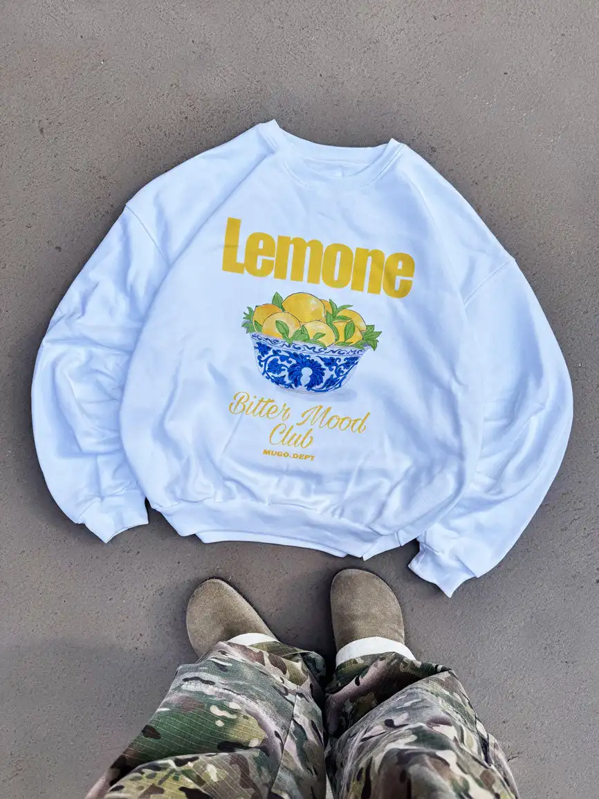 

New harajuku streetwear y2k daily exercise loose lemone crewneck graphic t shirts long sleeved mens couples tops women clothing