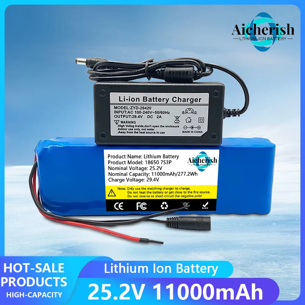 New 18650 7S3P 24V 11Ah High-Power Lithium Battery Pack, for 29.4V Wheelchair and Traffic Othetool Li-ion Batteries + Charger