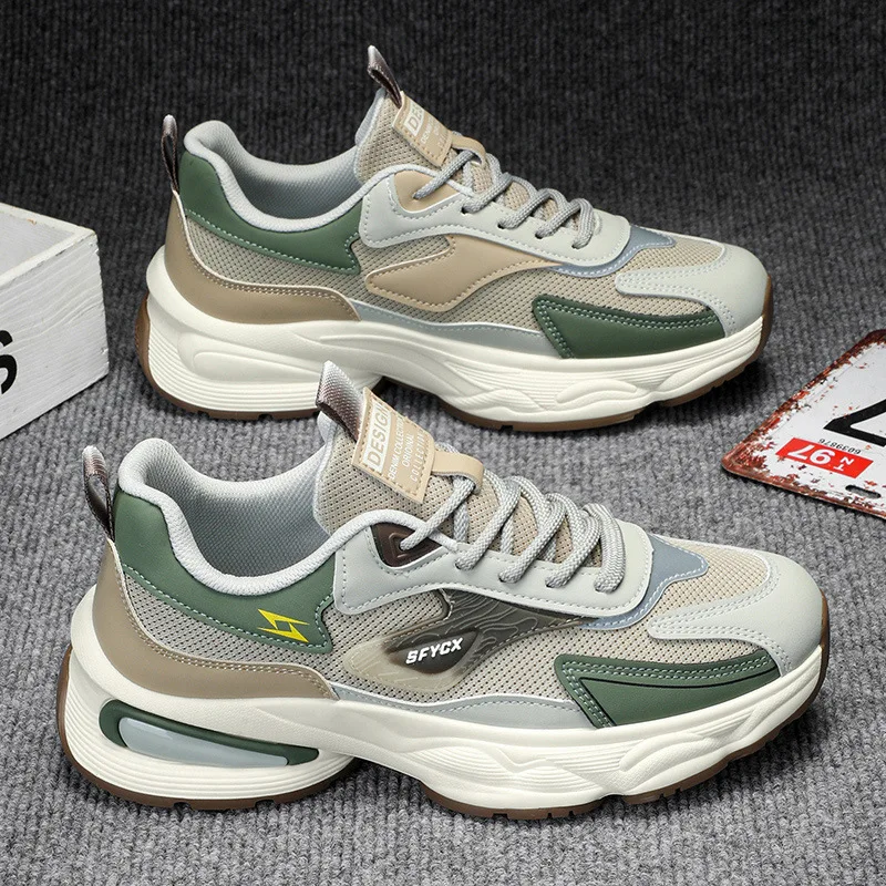 Men‘s Chunky Sneakers Breathable Mesh Anti Odor Lace-Up Dad Shoes Comfortable Thick Sole Spring Autumn Fashion Running Shoes Men