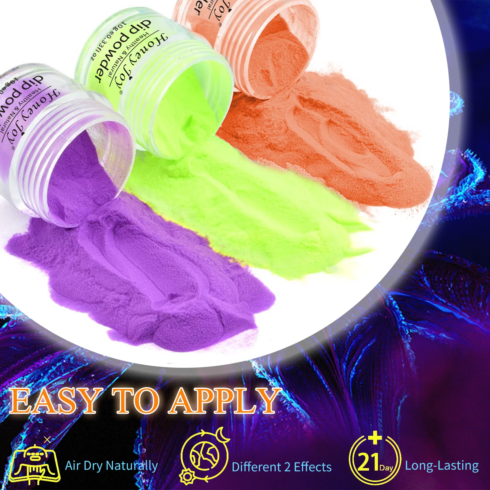 Dip Powder Set Glow in Dark Neon Dipping Powder Nail Kit for Halloween Xmas Club Black Light Fluorescent Birthday Party Supplies