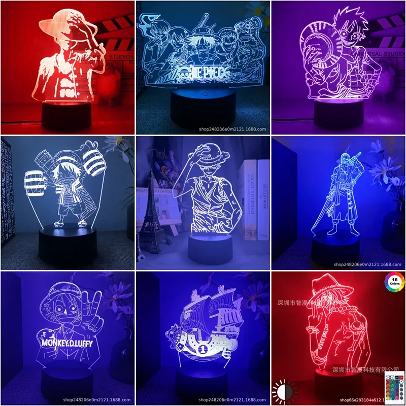 Anime One Piece Luffy Sanji  Action Figure 3D Illusion LED Night Light Nam Zoro Tony Chopper Nightlight Desk Model Figure Toys