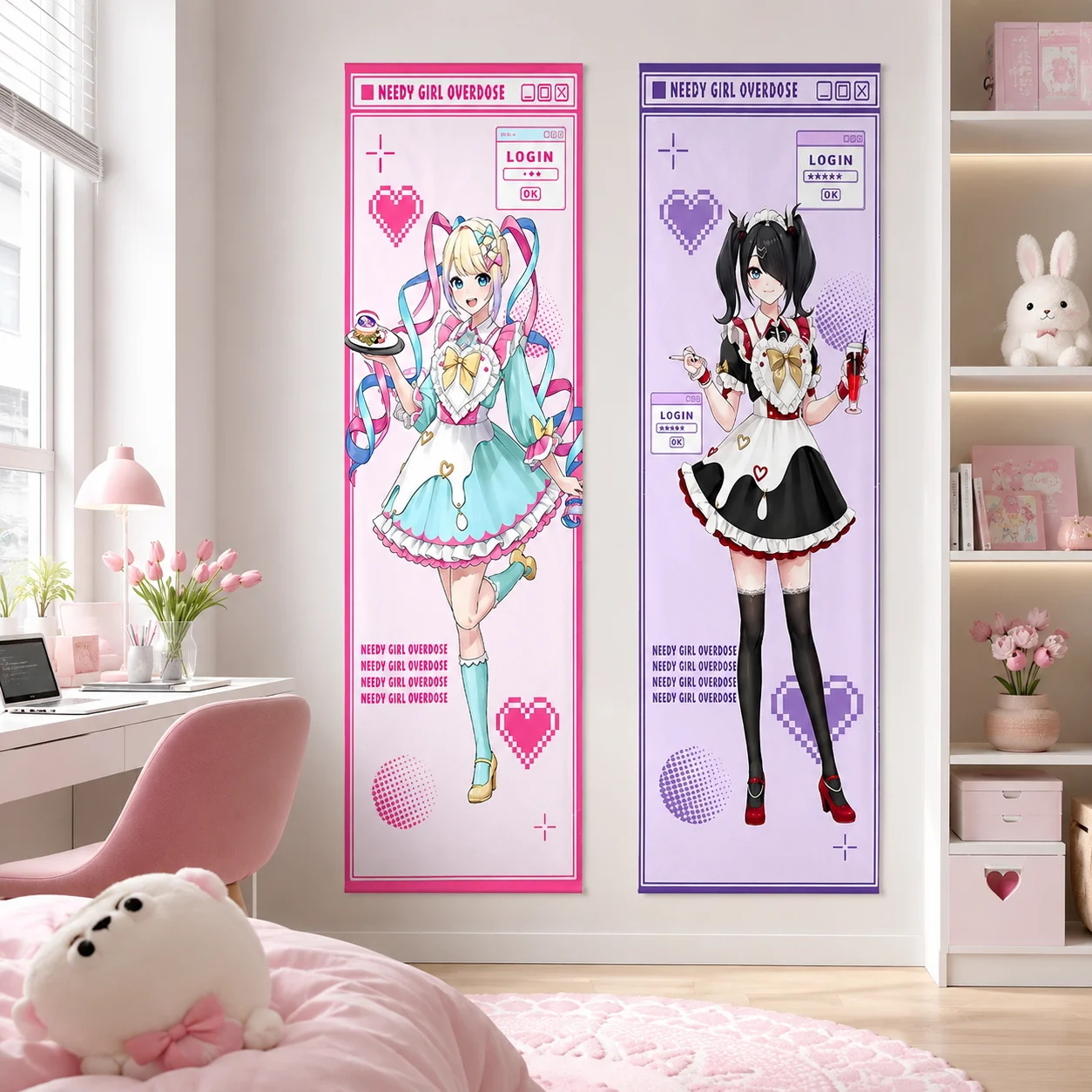 Juego de tapices verticales Needy Girl Overdose, tapiz de pared de anime Ame-chan y KAngel