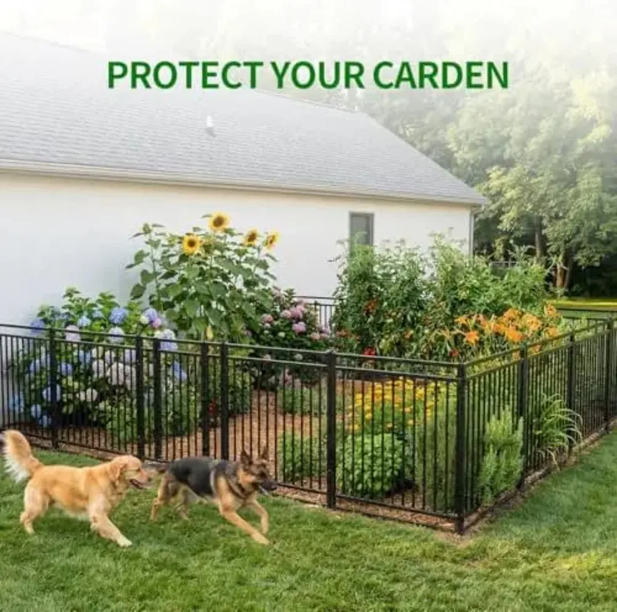 Decorative Garden Fence Metal Dog Fence Outdoor, 40in (H) x 36ft (L), 14 Panels + 2 Gates, Heavy Duty Garden Fencing