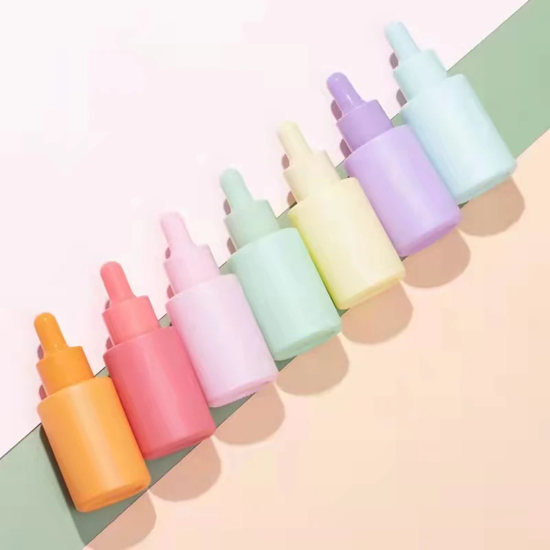 

High quality 30ml serum cosmetic packaging transparent flat shoulder empty repair essential oil glass dropper bottle Blue Green