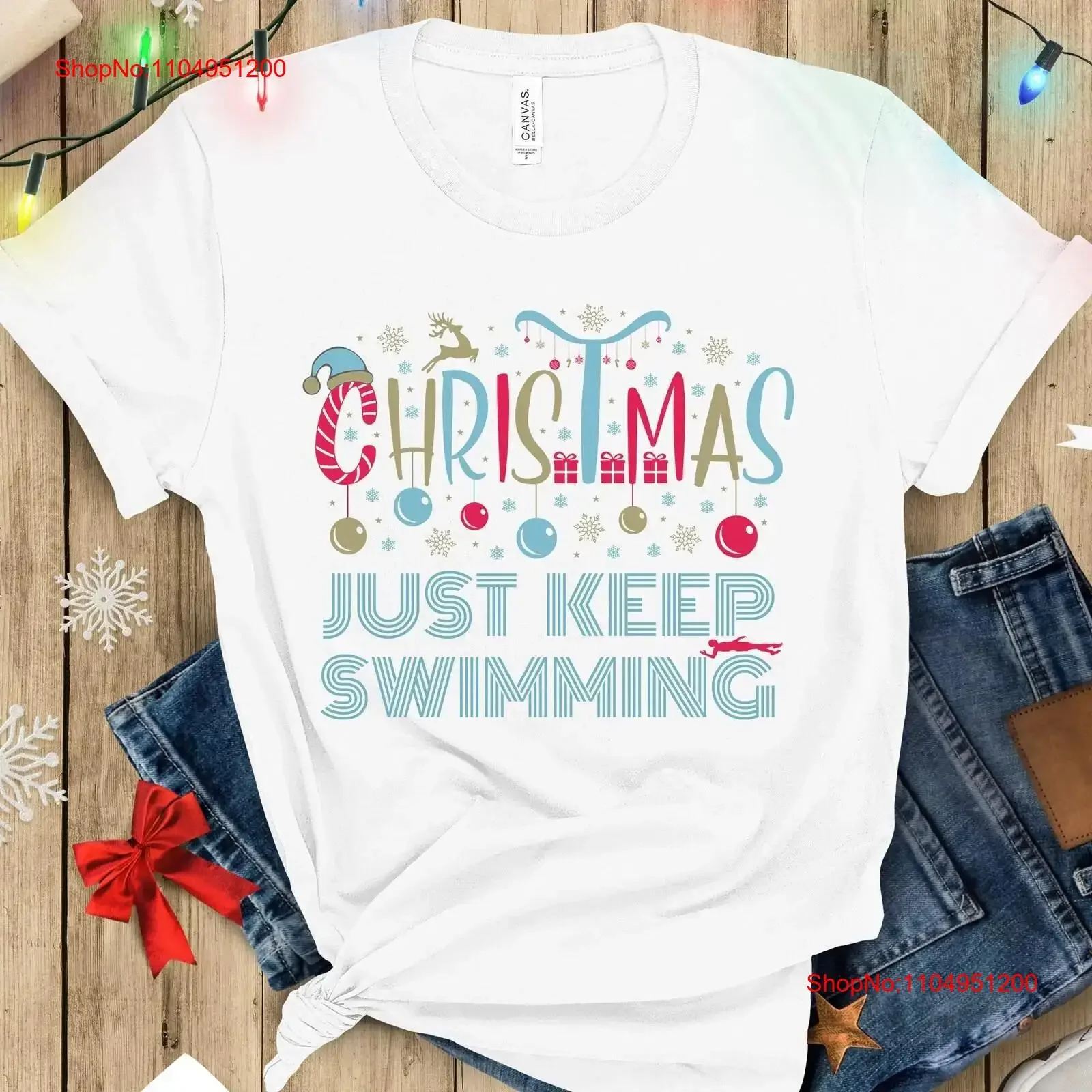 

Just Keep Swimming T Shirt Swim Christmas Holiday Team Lover's Xmas Festive Yuletide Pool Party vintage Washed Stylish fashion