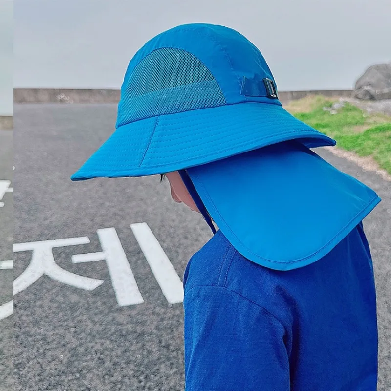 Unisex Bucket Hat with Shawl Kids Summer Hat UV Protection Wide Brim Beach Hats for Boys Girls Panama Cap Outdoor