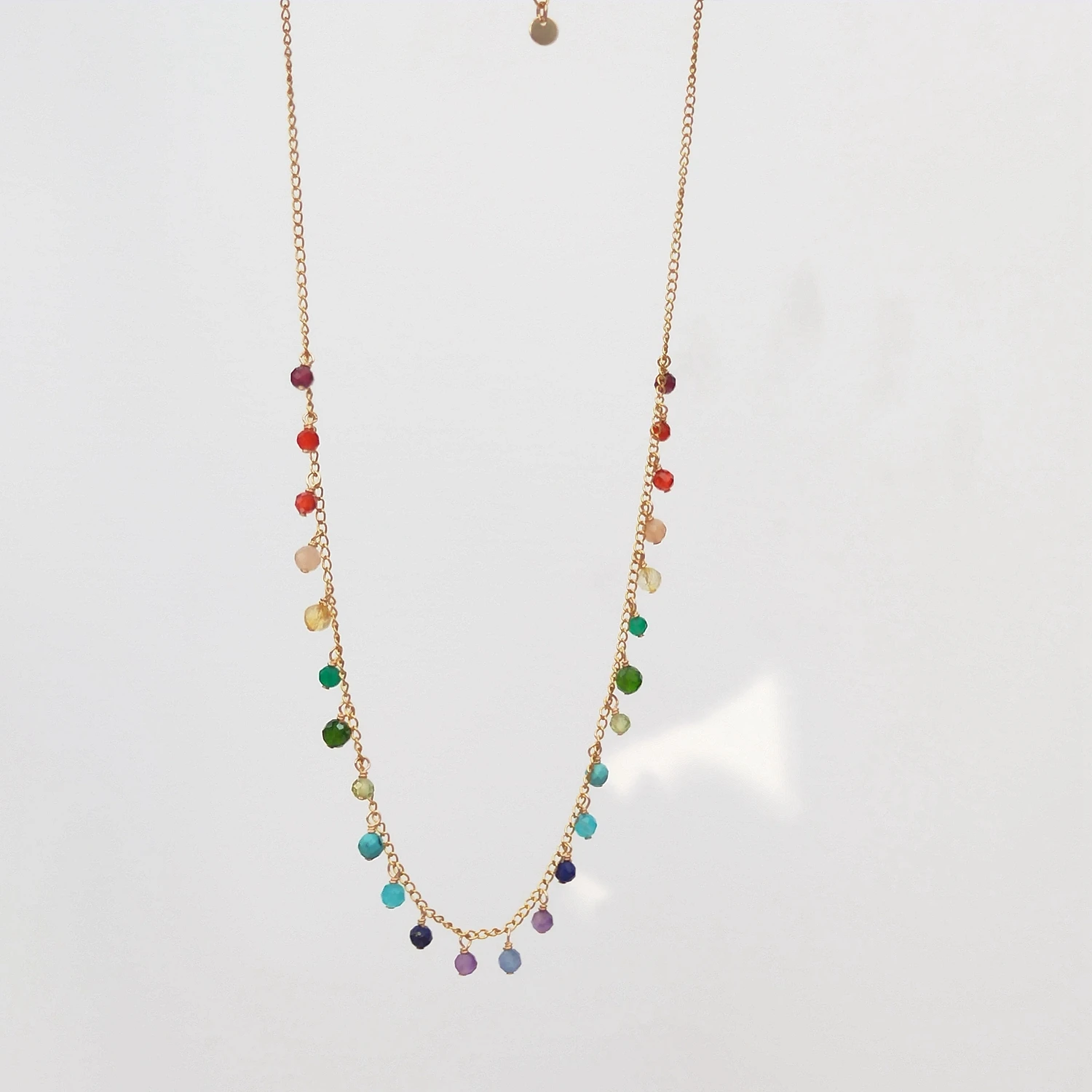 Lii Ji  Multi Stone 3-4mm Sparkling  American14K Gold Filled Chain Necklace 38+3cm Rainbow Jewelry For Women Girls