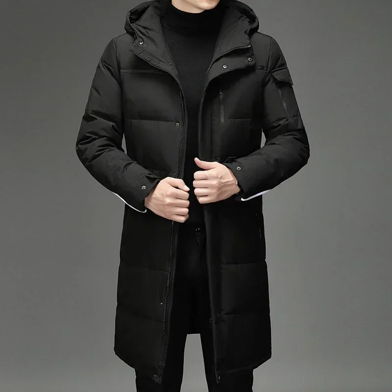 2025 New Male Fashion Long White Duck Hooded Down Parkas Plus Size 4XL 5XL Men's Thickened Jacket -30 Winter Warm Coat