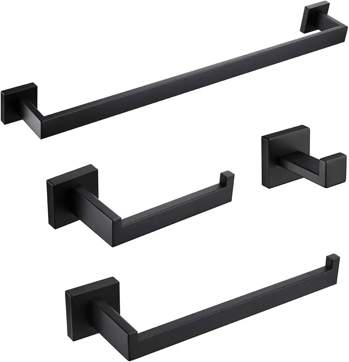 

Bathroom Accessories Set 4 Pieces Towel Bar Towel Racks for Bathroom Wall Mounted, Square Bathroom Hardware Set BLACK