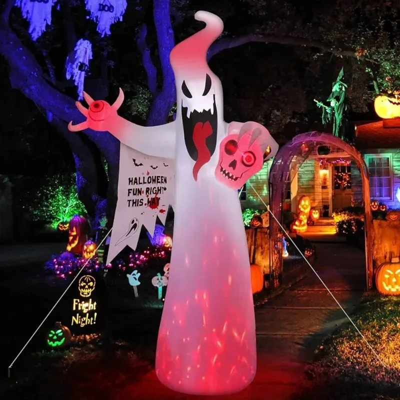 Giocattoli gonfiabili di Halloween da 8 piedi Fantasma Decorazioni da giardino all'aperto Fantasma gonfiabile gigante con luci a LED integrate per feste
