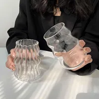 1-4Pcs 530ml Glass Cup Heat-resistant Tumbler Drinkware Transparent Tea Juice Milk Coffee Mug Home Water Glasses Stripe Beer Mug