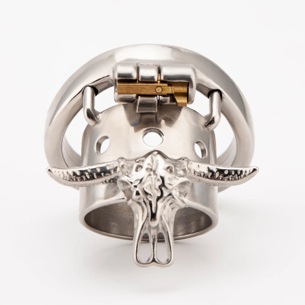 Stainless Steel Male Chastity Device Open Skull And Bones Cow Head Chastity Cage Lock Penis Ring Cock Cage Adult Sex Toy For Men